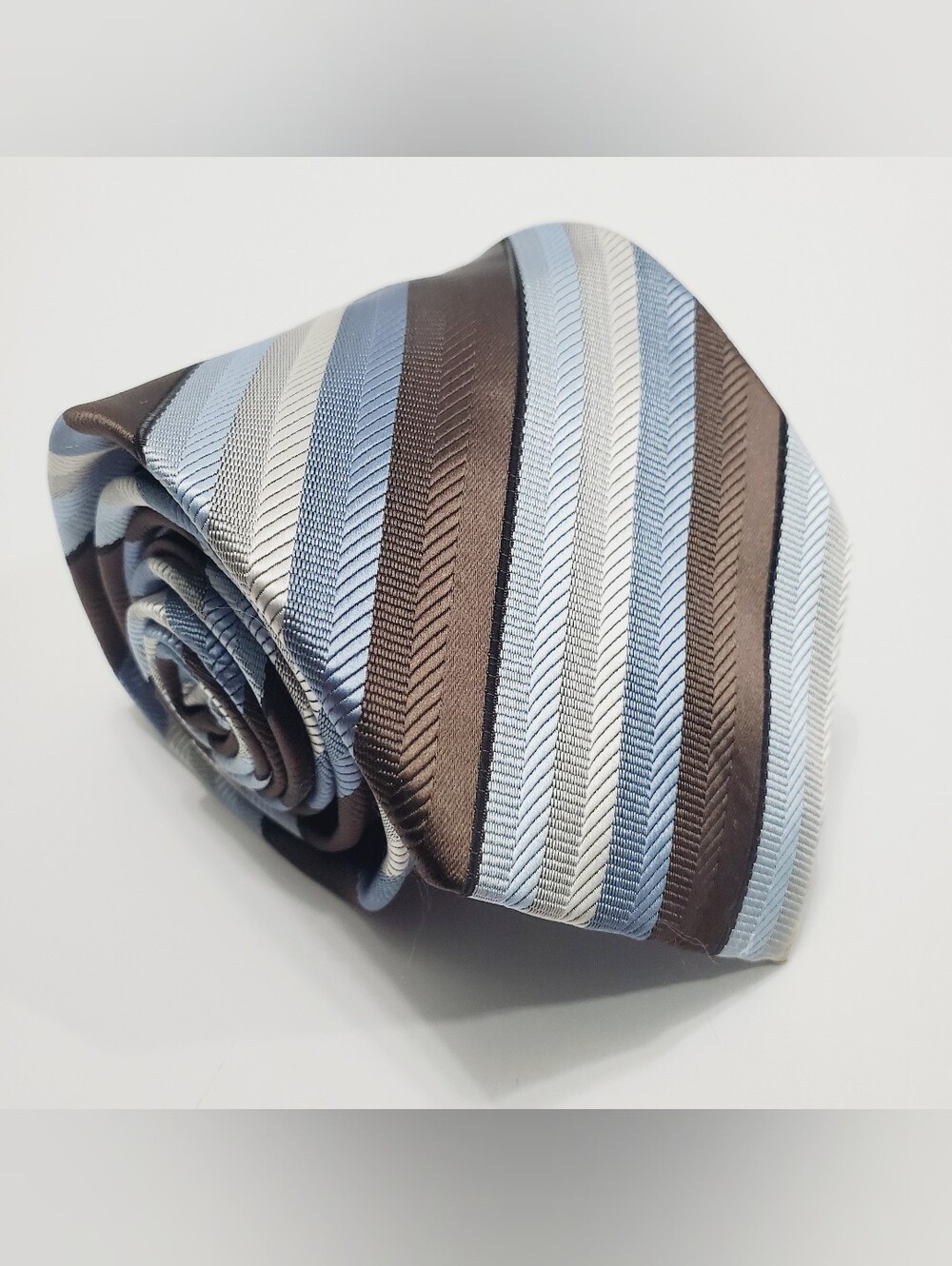 Giorgio Mariani Men's Italian Silk Neck Tie Blue & Brown Stripe Pattern Jacquard
